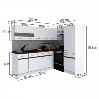 Bucatarie de Colt GENA NEW 6 DR. 170-220, Fara Corp de Cuptor, Alb / Gri